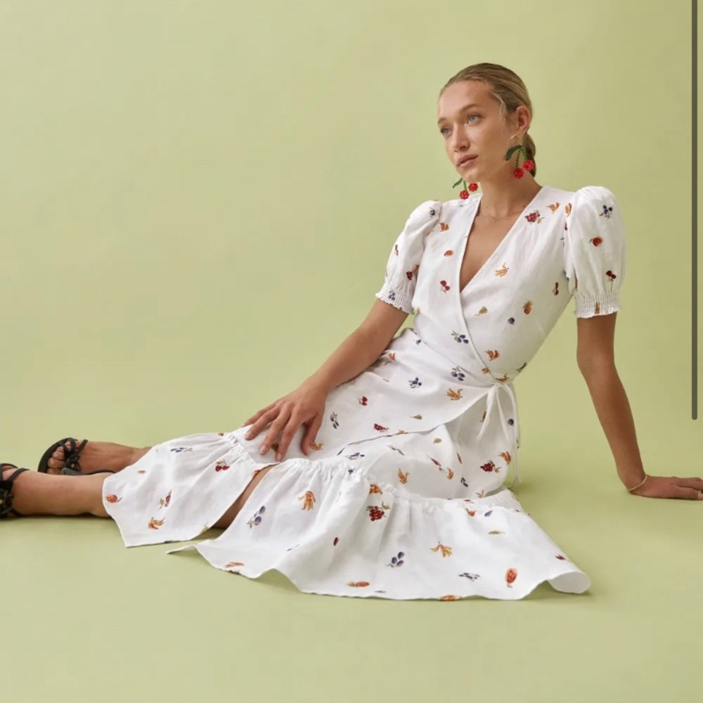 Reformation Veronika Linen Dress fruit loops, size xs very good condition